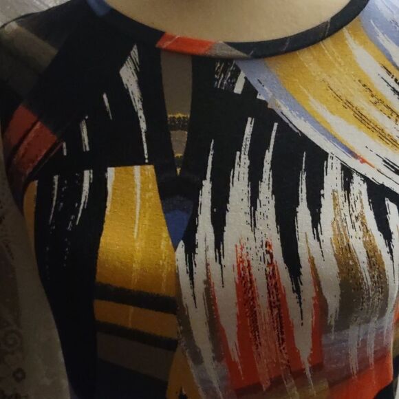 Apt. 9, size S orange lavender yellow black geometric pullover spandex dress - Picture 2 of 8